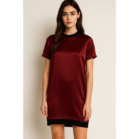 Public School NYC Burgundy Silk Dress w/ Black Trim – Size M - Picture 3 of 6